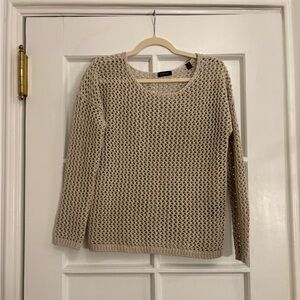 Tan Crewnweck Open Knit Sweater